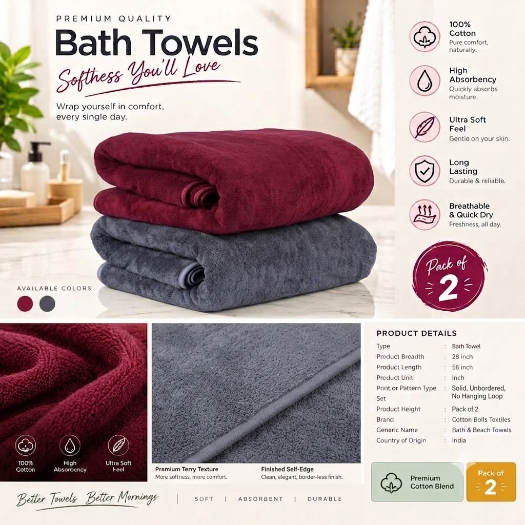 Cotton Bolls Textiles Pack of 2
Quick Dry Microfiber Bath Towel